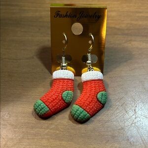Festive Red and Green Sock Earrings